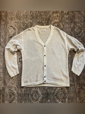 KOTN 100% Cotton Open Knit Mina Cardigan Sweater Neutral Beige Medium